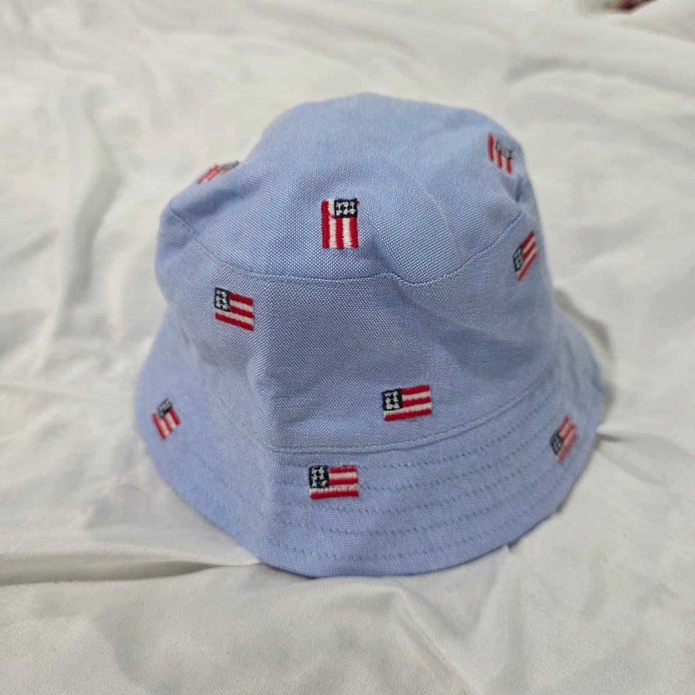 Janie and Jack Bucket Hat Baby 3-6 Months Blue American Flag Oxford Americana